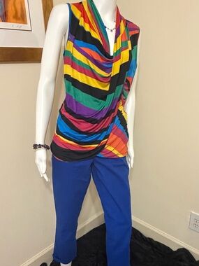 7Wonders Rainbow Pride Sleeveless Draped Cowl Neck Top - Size M 🌈